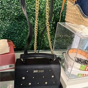 Just Cavalli Black Mini Bag with Gold Chain